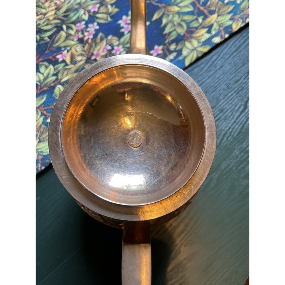 Vintage Brass Tea Coffee Pot Set with 2 Leaf Handle Cups Embossed Floral Pattern - Picture 11 of 16